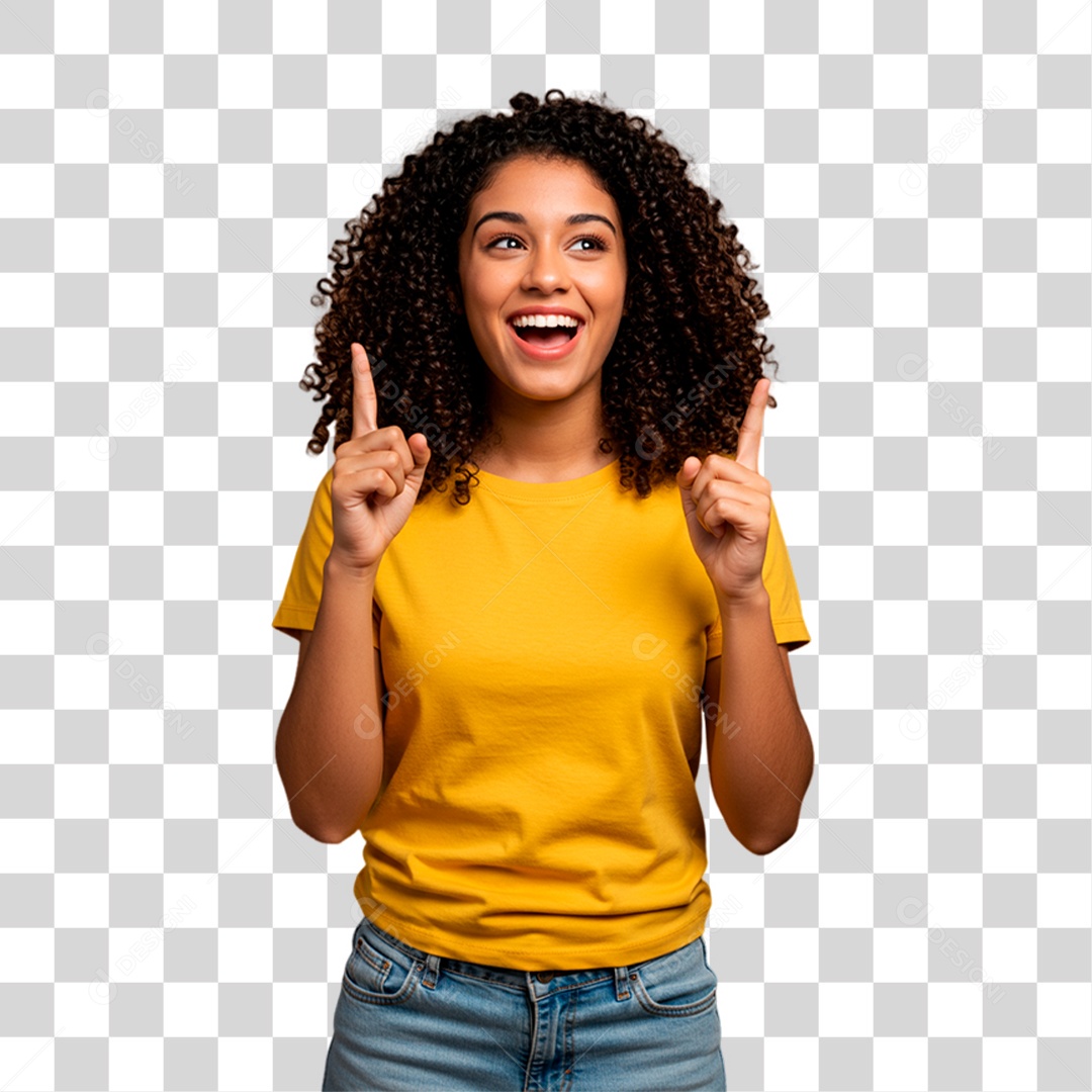 Mulher de Camiseta Amarela Torcedora PNG Transparente