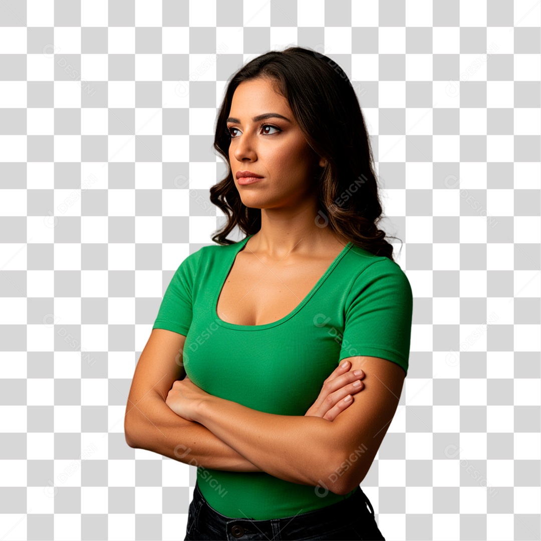 Mulher de Camiseta Verde Torcedora PNG Transparente
