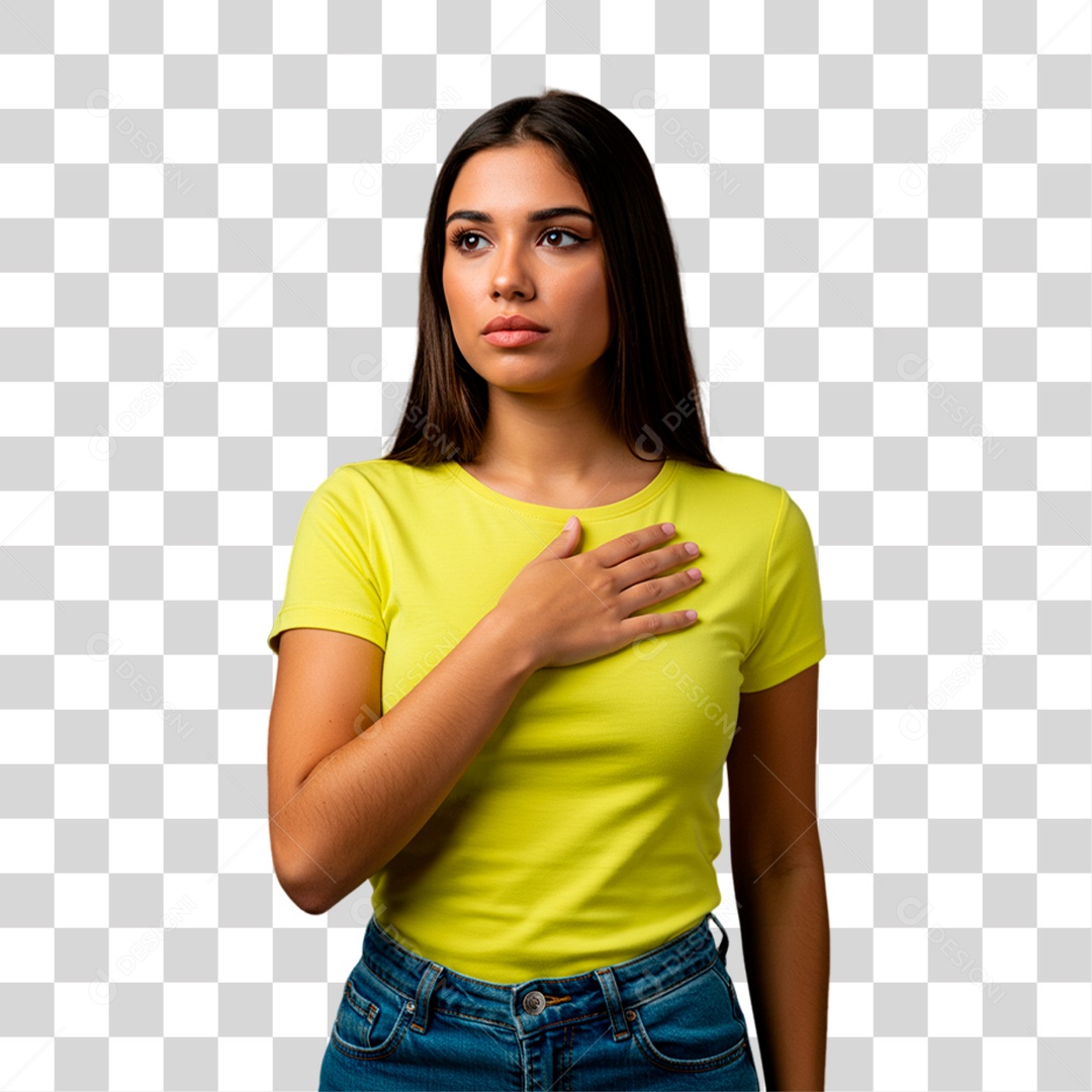 Mulher de Camiseta Amarela Torcedora PNG Transparente