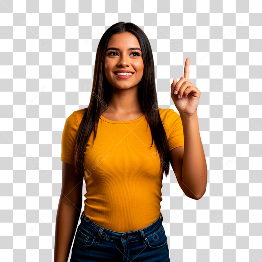 Mulher de Camiseta Amarela Torcedora PNG Transparente