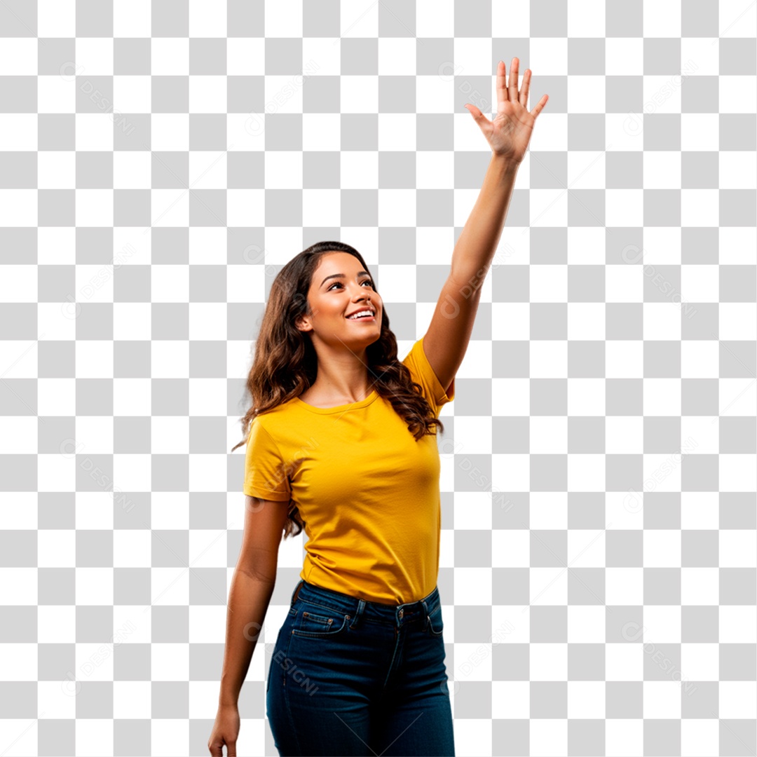 Mulher de Camiseta Amarela Torcedora PNG Transparente