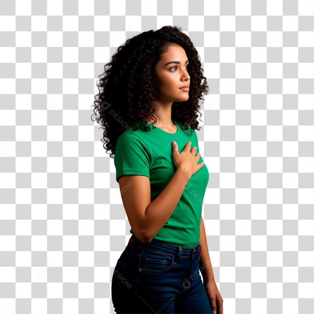 Mulher de Camiseta Verde Torcedora PNG Transparente