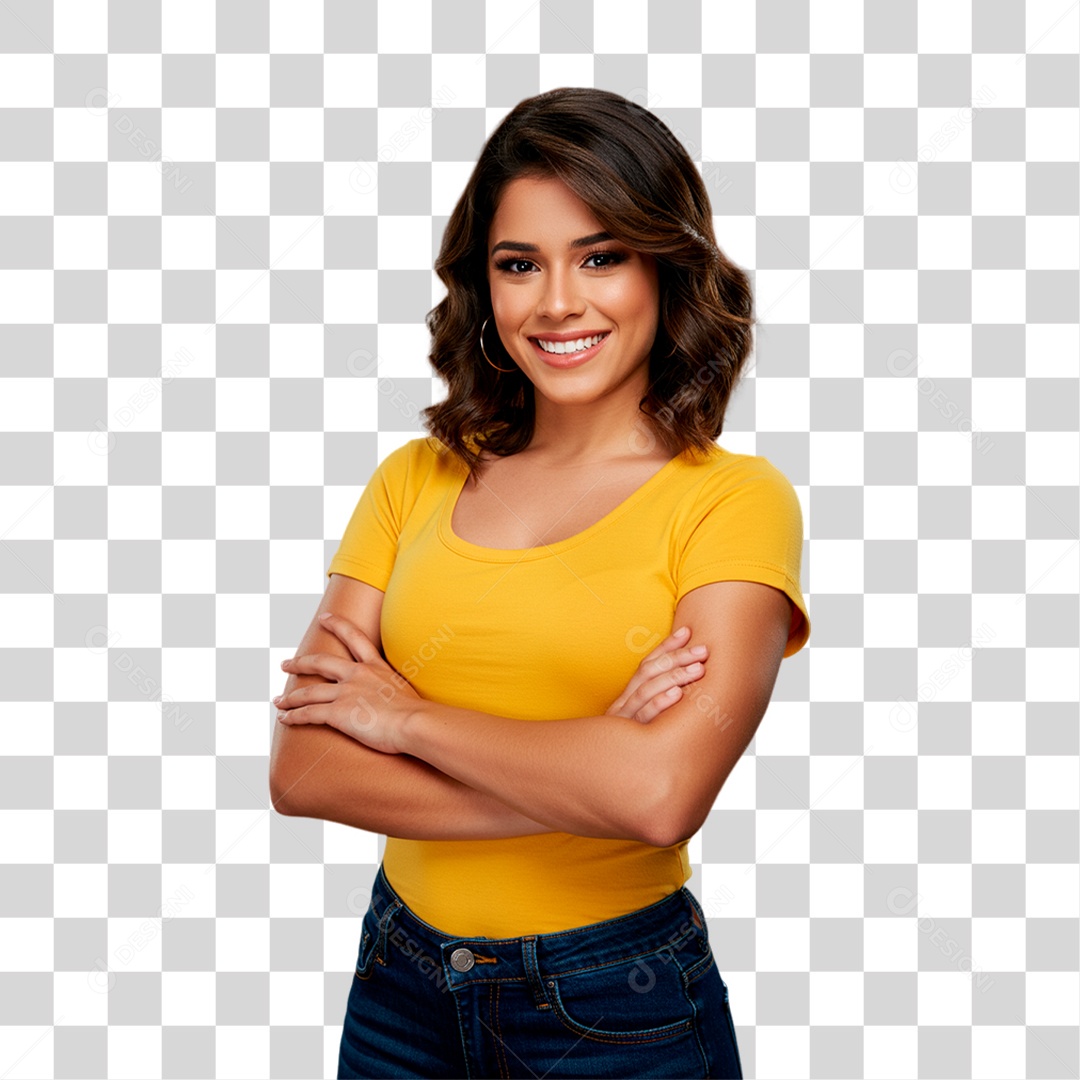 Mulher de Camiseta Amarela Torcedora PNG Transparente