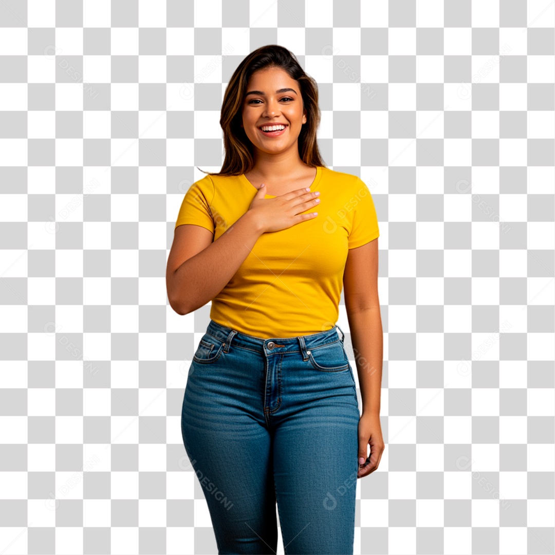 Mulher de Camiseta Amarela Torcedora PNG Transparente