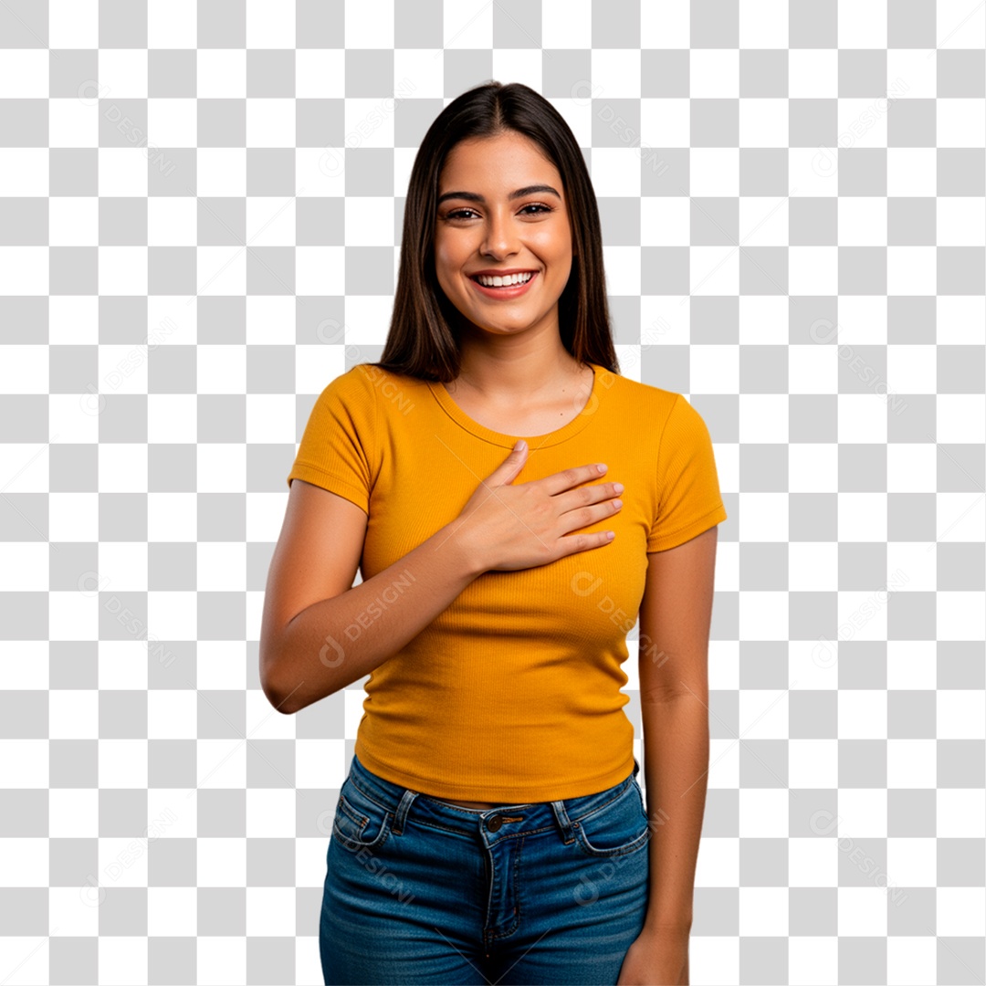 Mulher de Camiseta Amarela Torcedora PNG Transparente