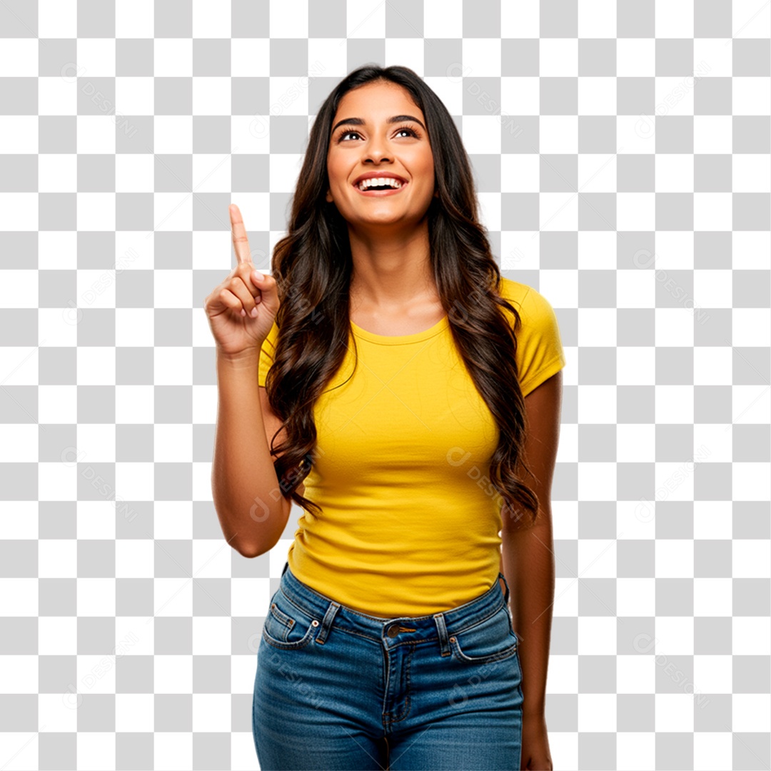 Mulher de Camiseta Amarela Torcedora PNG Transparente