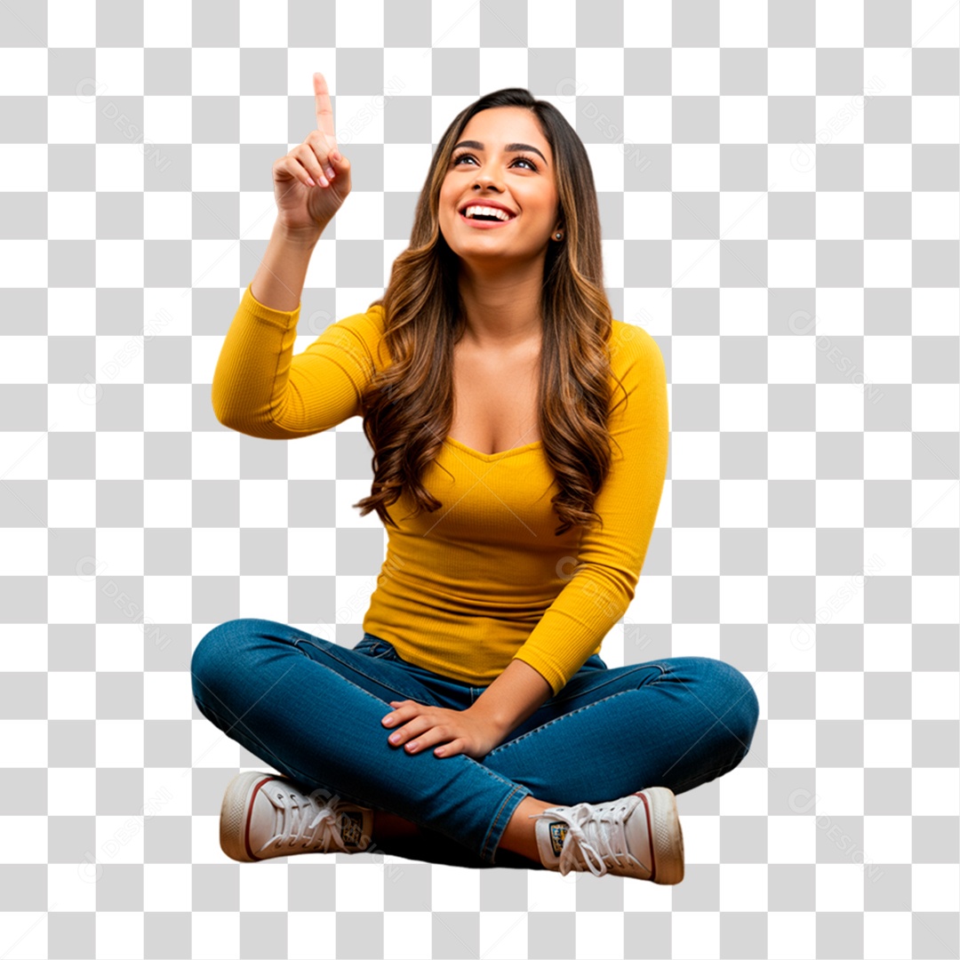 Mulher de Camiseta Amarela Torcedora PNG Transparente