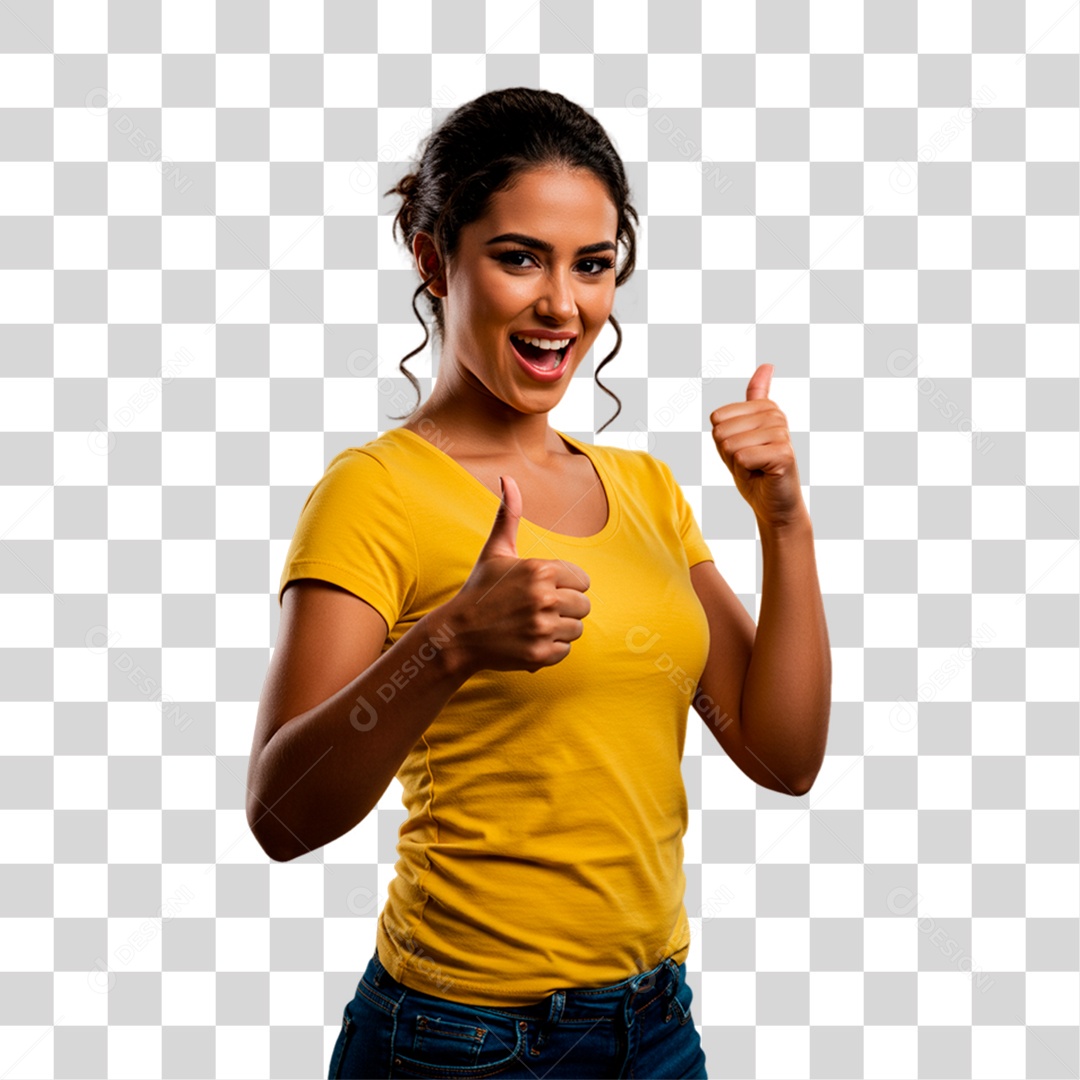 Mulher de Camiseta Amarela Torcedora PNG Transparente