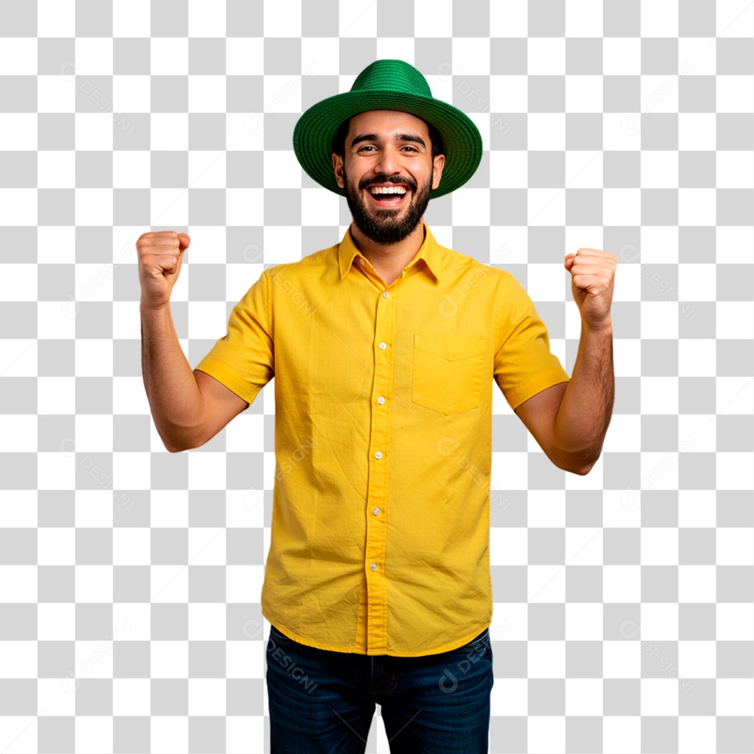 Homem de Camisa Amarela Torcedor PNG Transparente