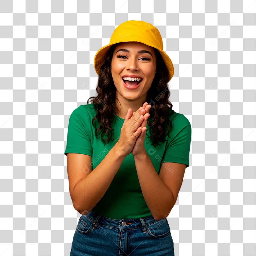 Mulher de Camiseta Verde Torcedora PNG Transparente