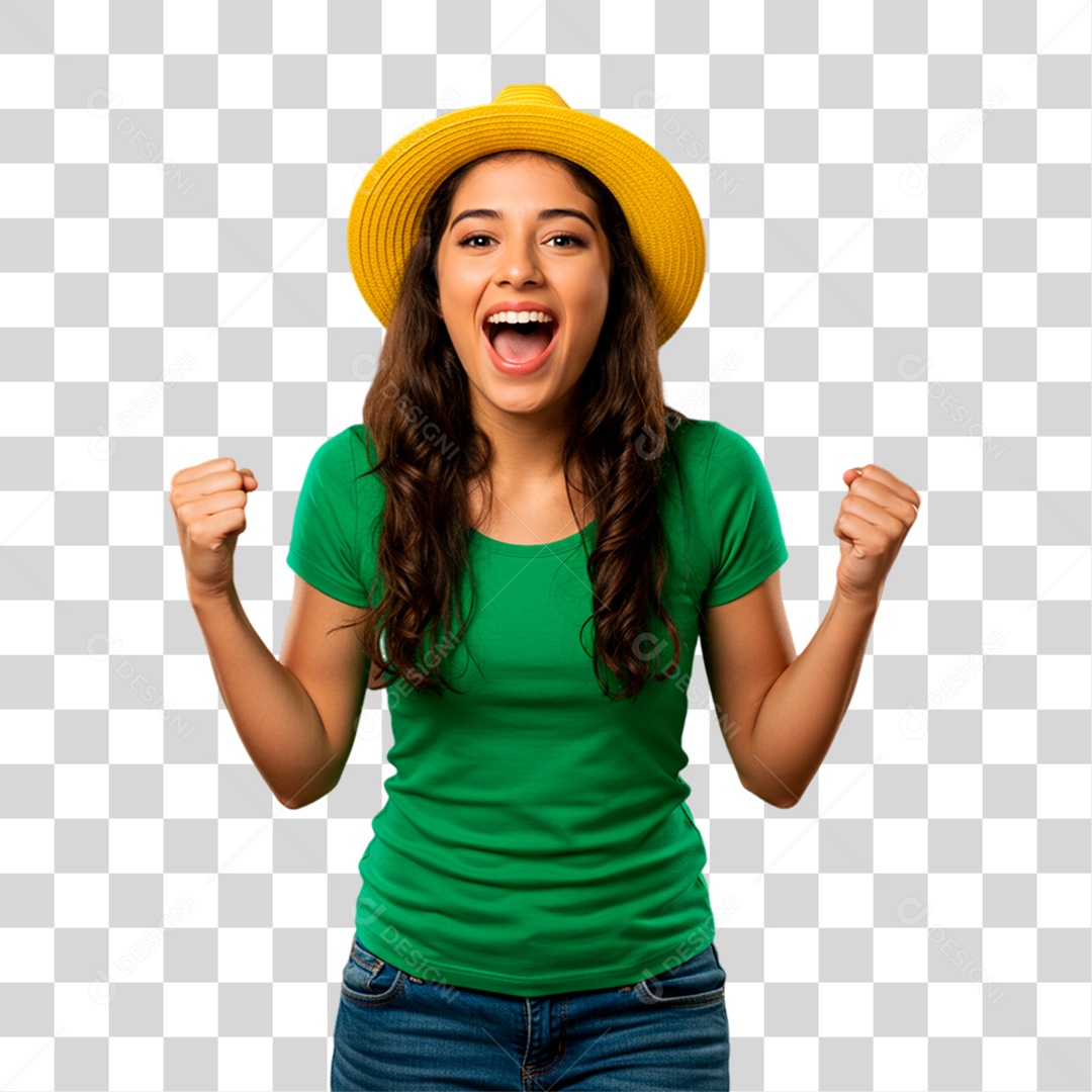 Mulher de Camiseta Verde Torcedora PNG Transparente