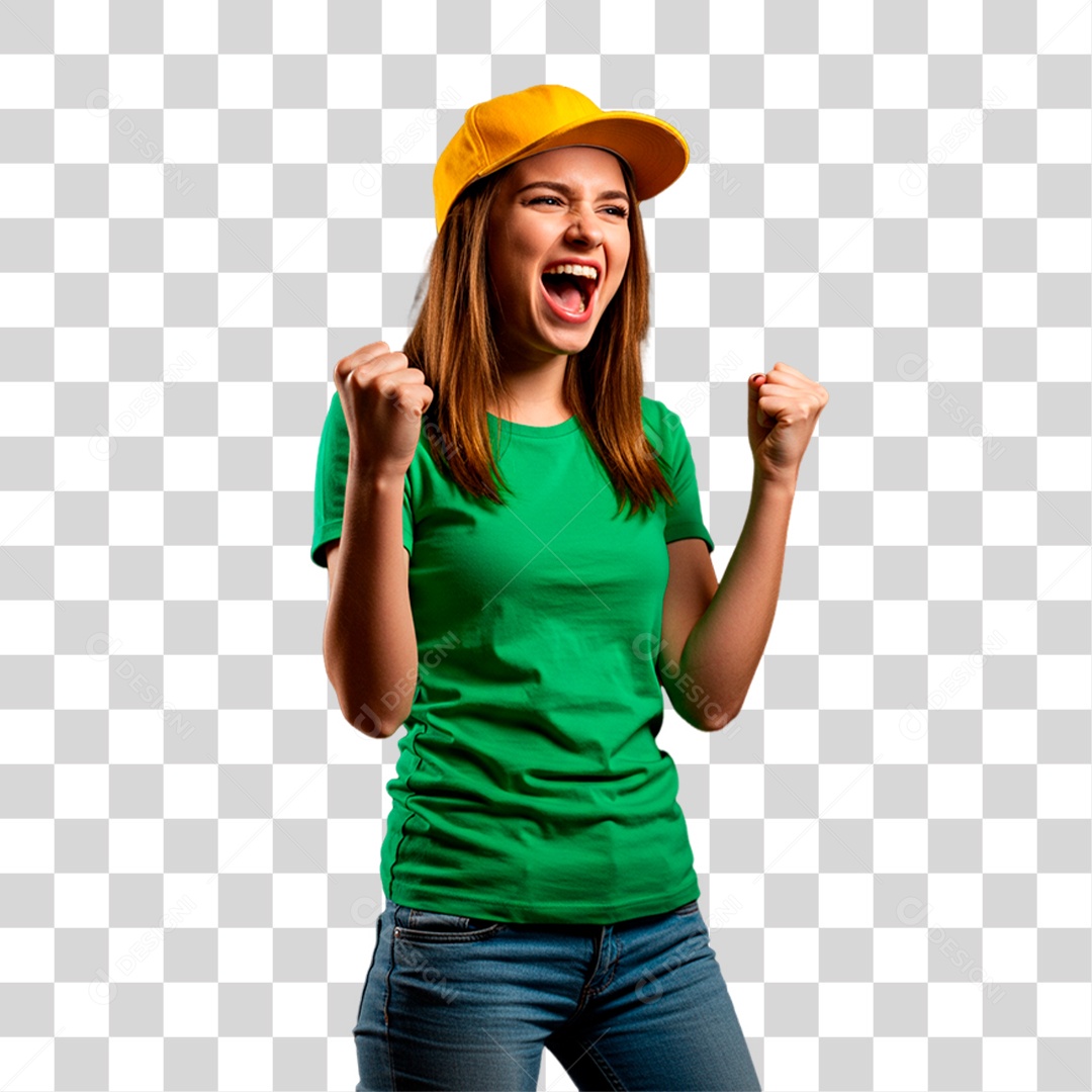 Mulher de Camiseta Verde Torcedora PNG Transparente