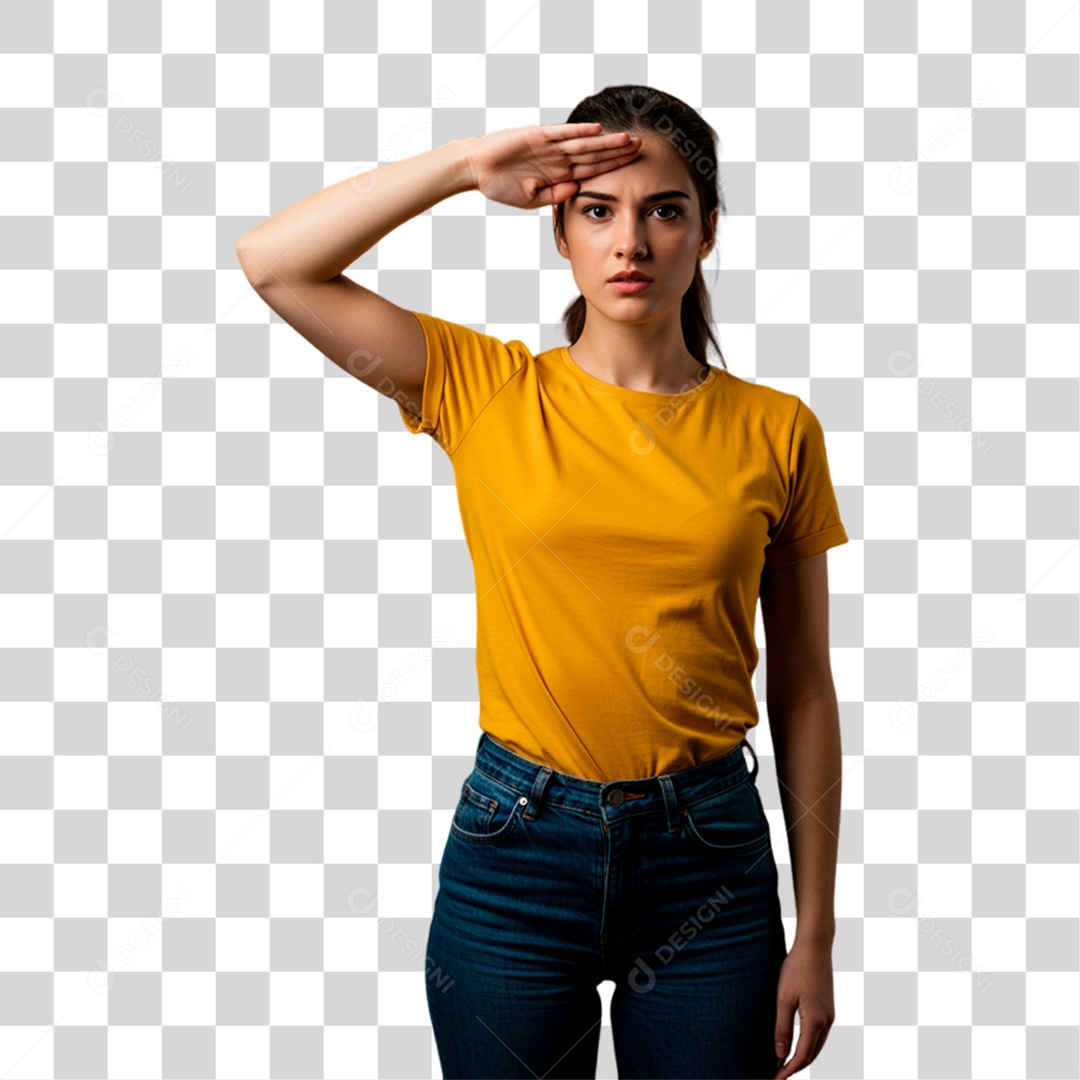 Mulher de Camiseta Amarela Torcedora PNG Transparente