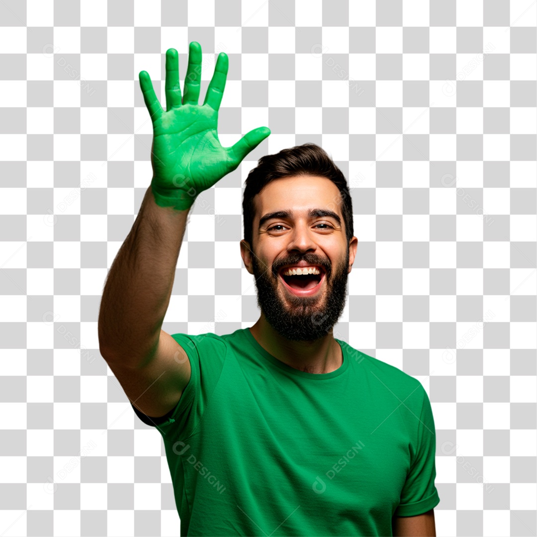 Homem de Camisa Verde Torcedor PNG Transparente