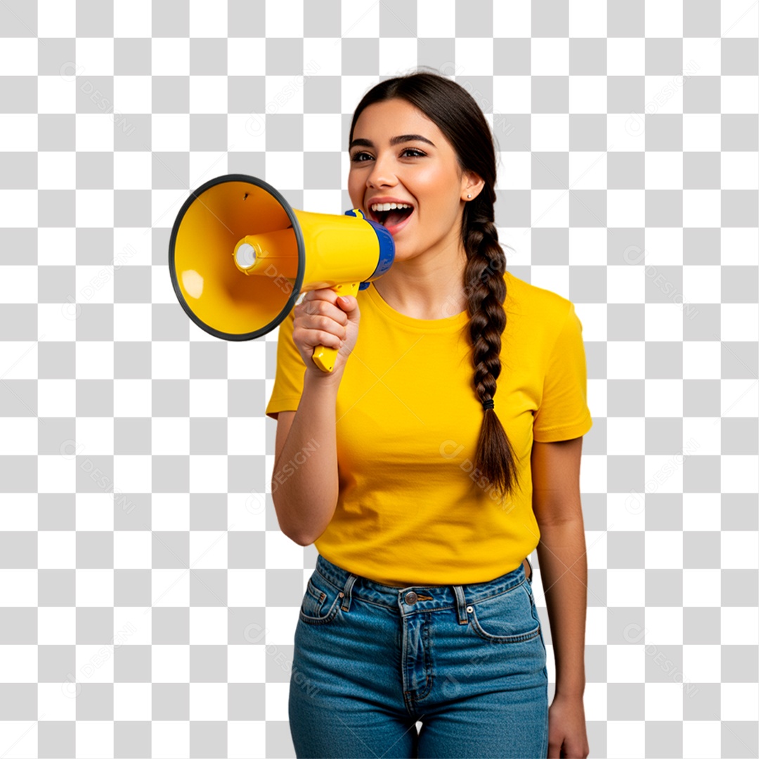 Torcedora Segurando Megafone PNG Transparente