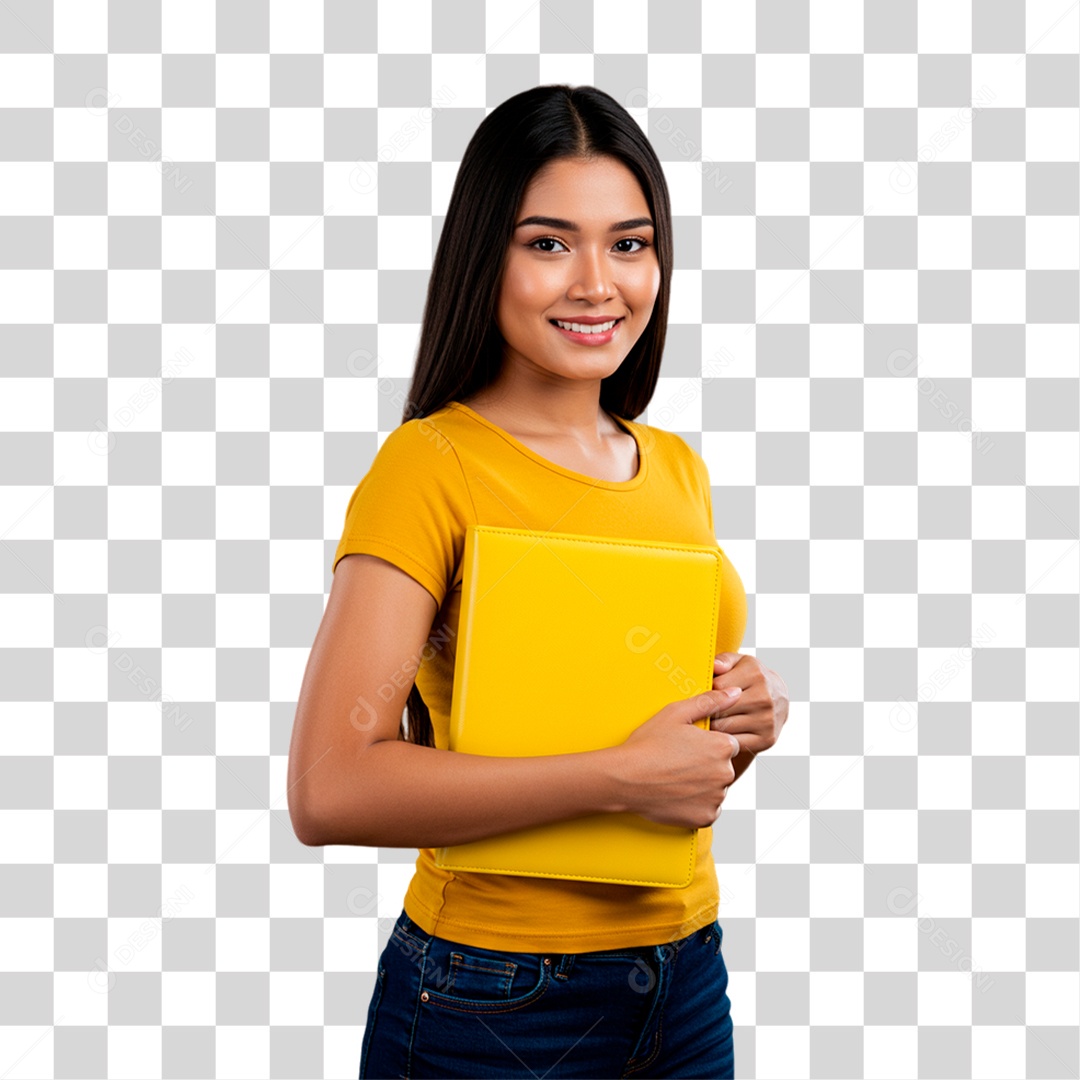 Mulher de Camiseta Amarela Torcedora PNG Transparente