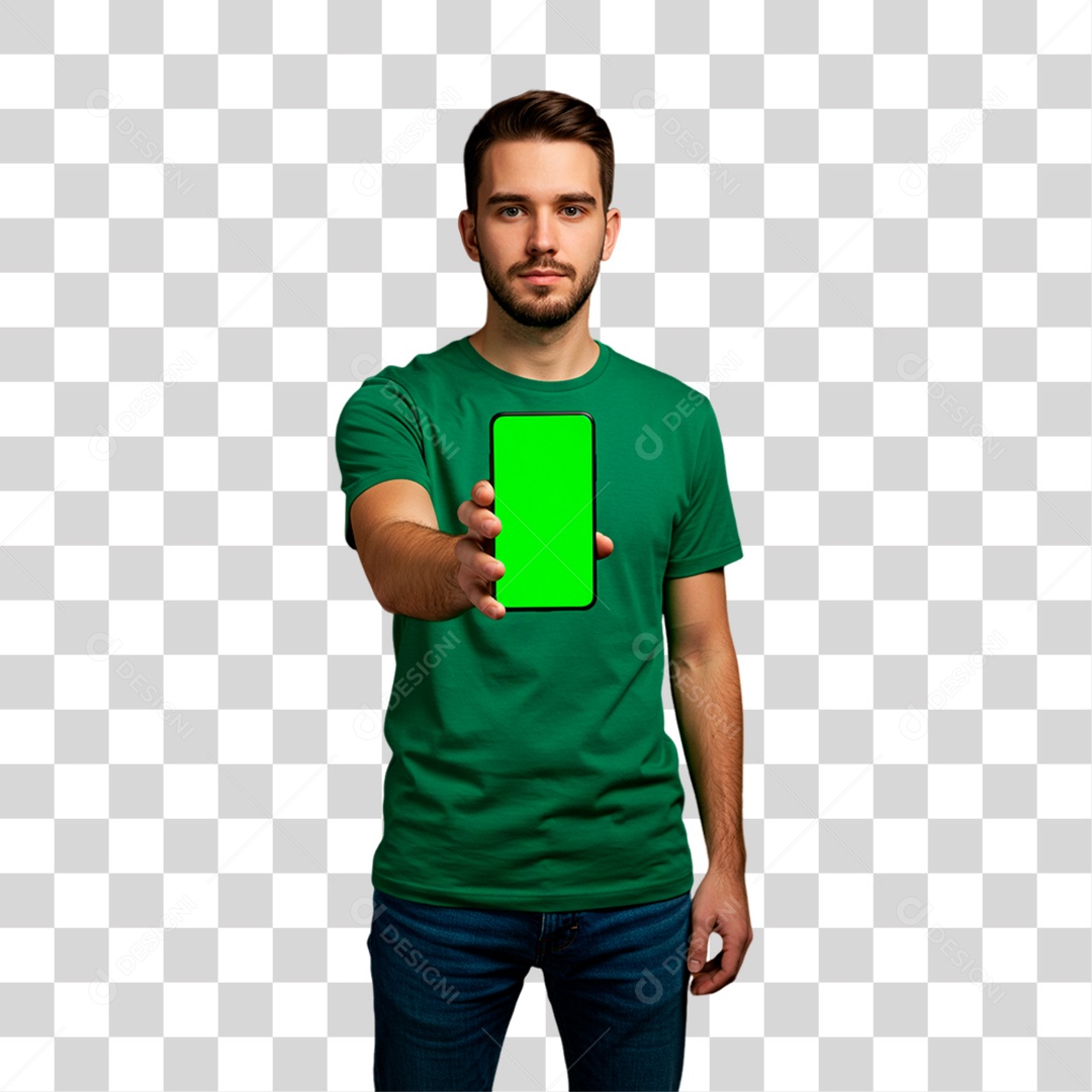 Torcedor Segurando Celular com Chromokey PNG Transparente