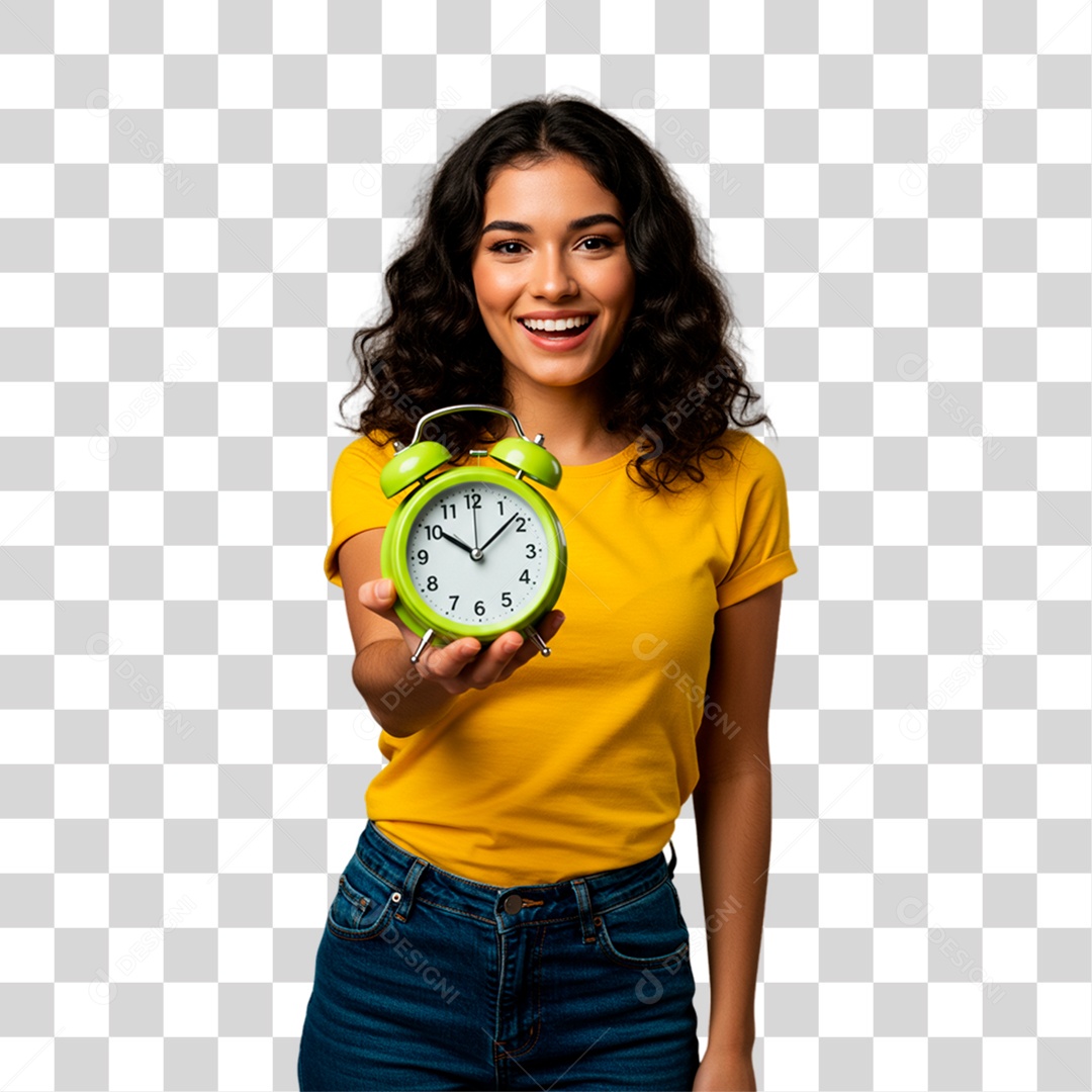 Mulher de Camiseta Amarela Torcedora PNG Transparente