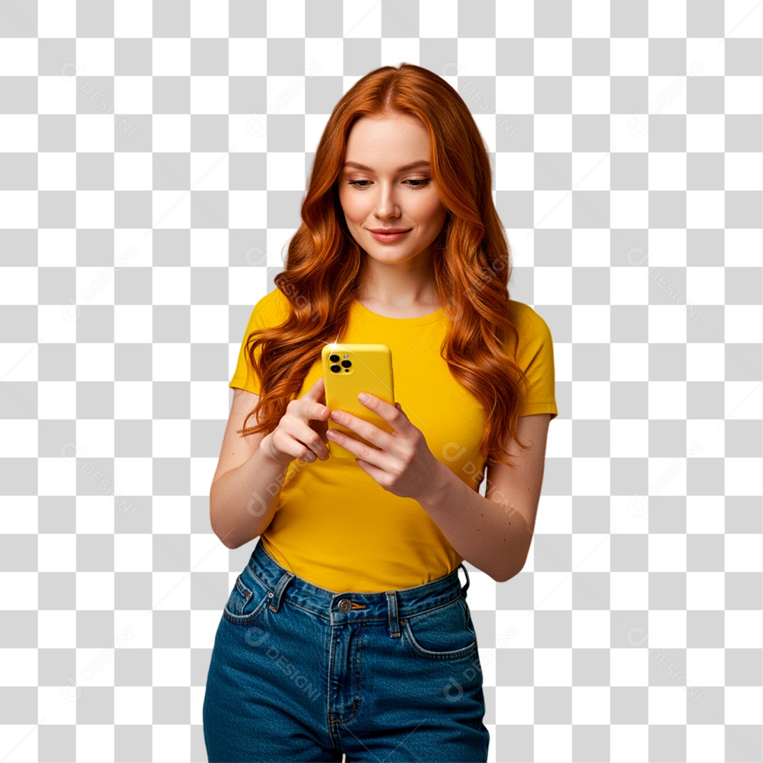 Mulher de Camiseta Amarela Torcedora PNG Transparente