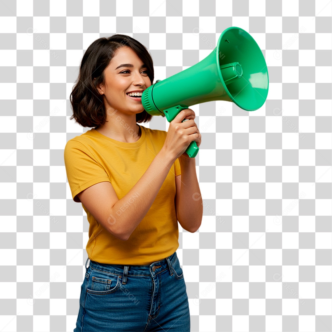 Torcedora Segurando Megafone PNG Transparente
