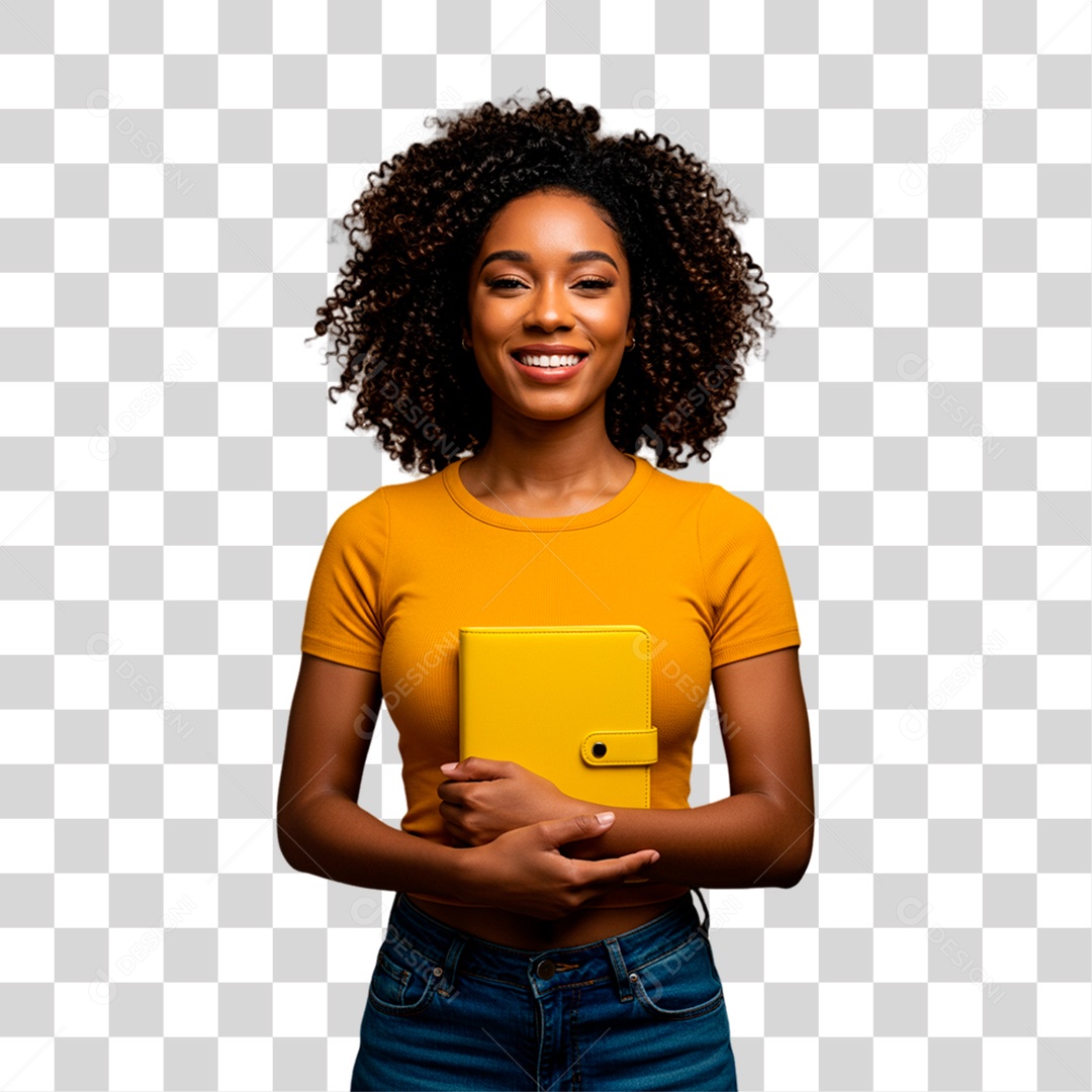 Mulher de Camiseta Amarela Torcedora PNG Transparente