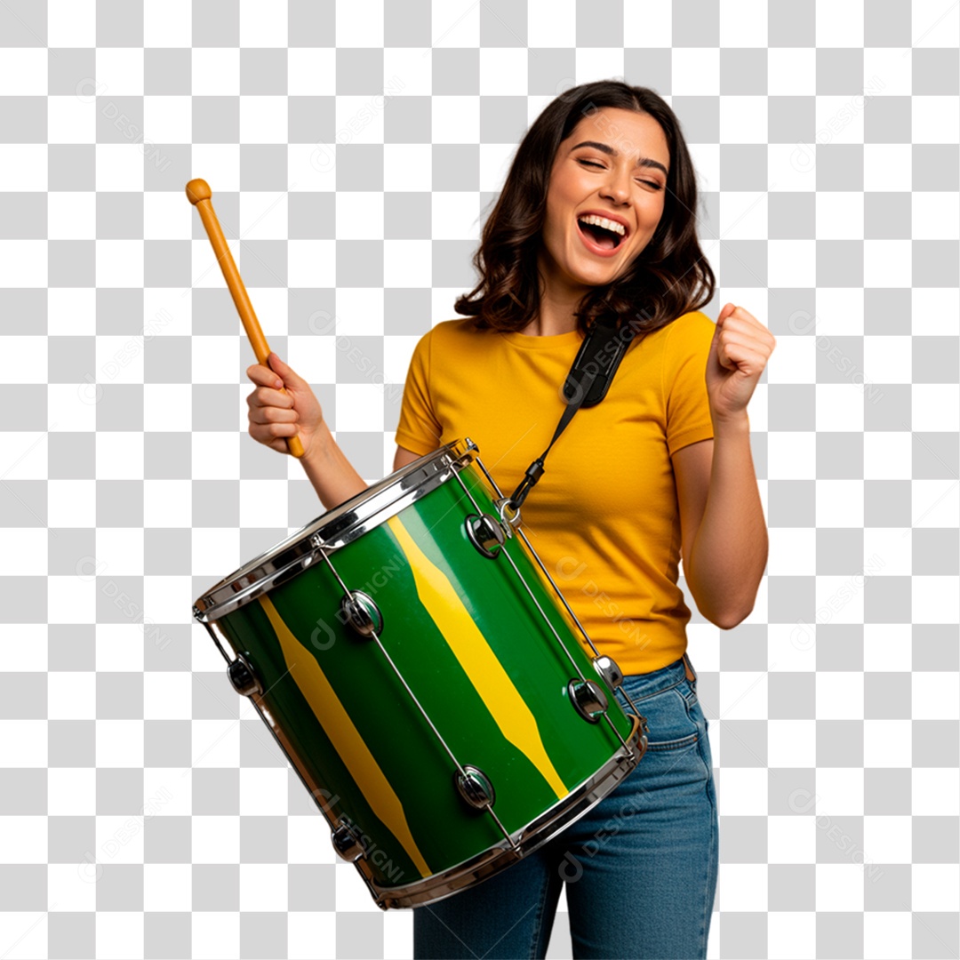 Mulher de Camiseta Amarela Torcedora PNG Transparente