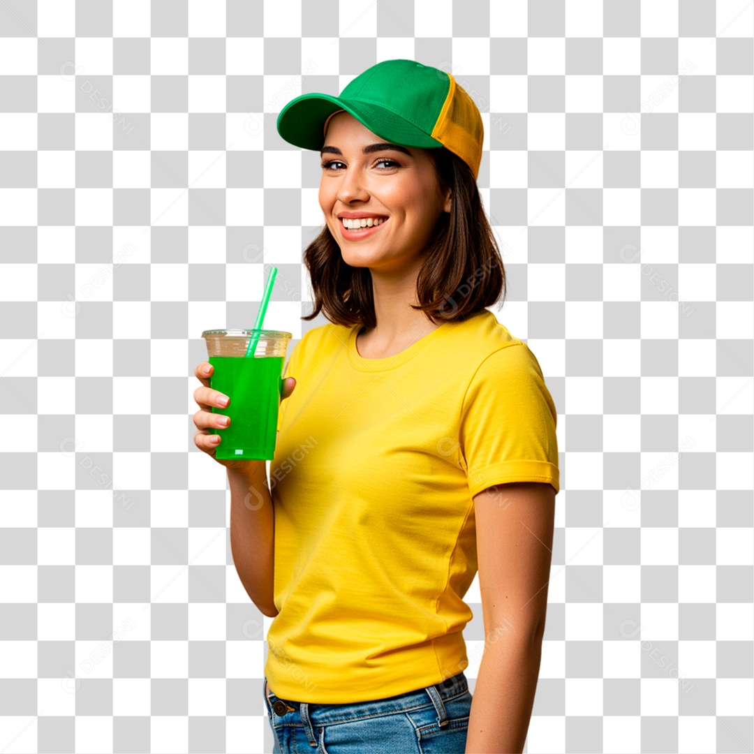 Mulher de Camiseta Amarela Torcedora PNG Transparente