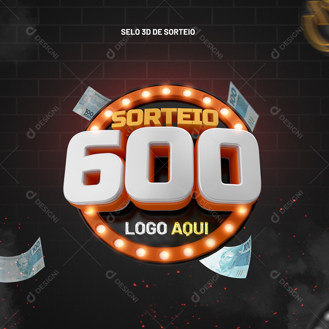 Sorteio 800 Selo 3D para Composição PSD