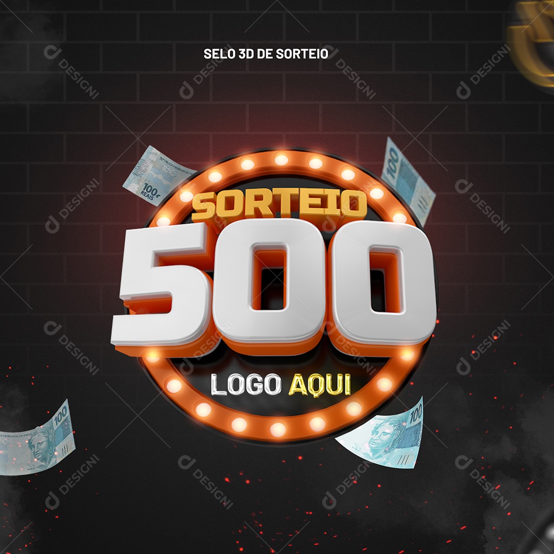 Sorteio 500 Selo 3D para Composição PSD
