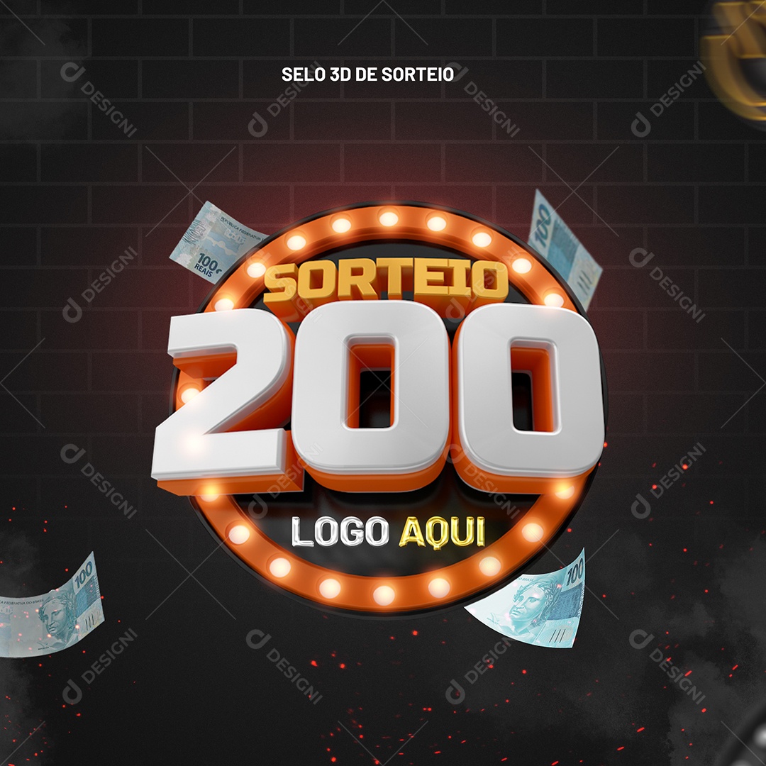 Sorteio 200 Selo 3D para Composição PSD
