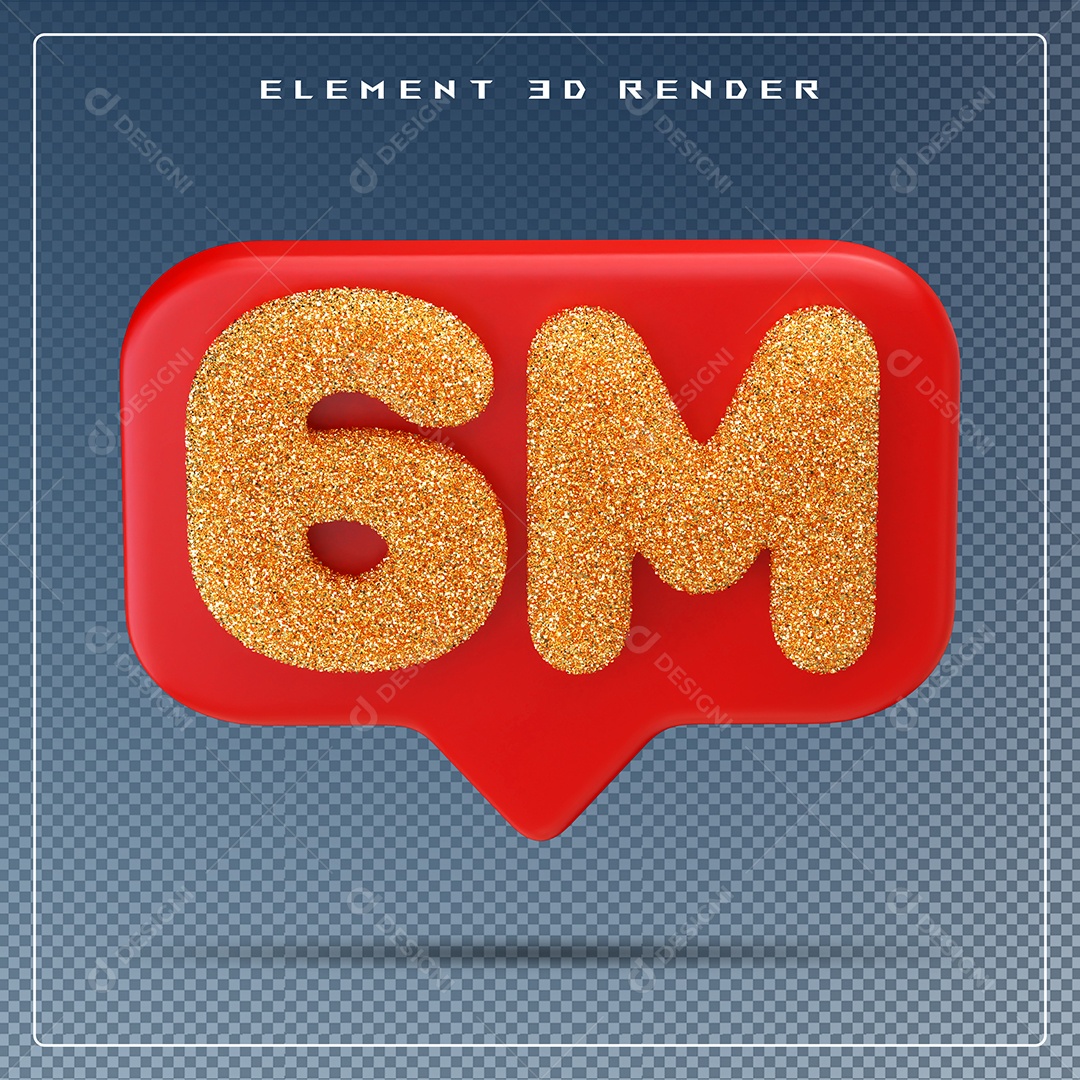 Ícone 3D Vermelho com 6M de Seguidores Elemento para Composição PSD