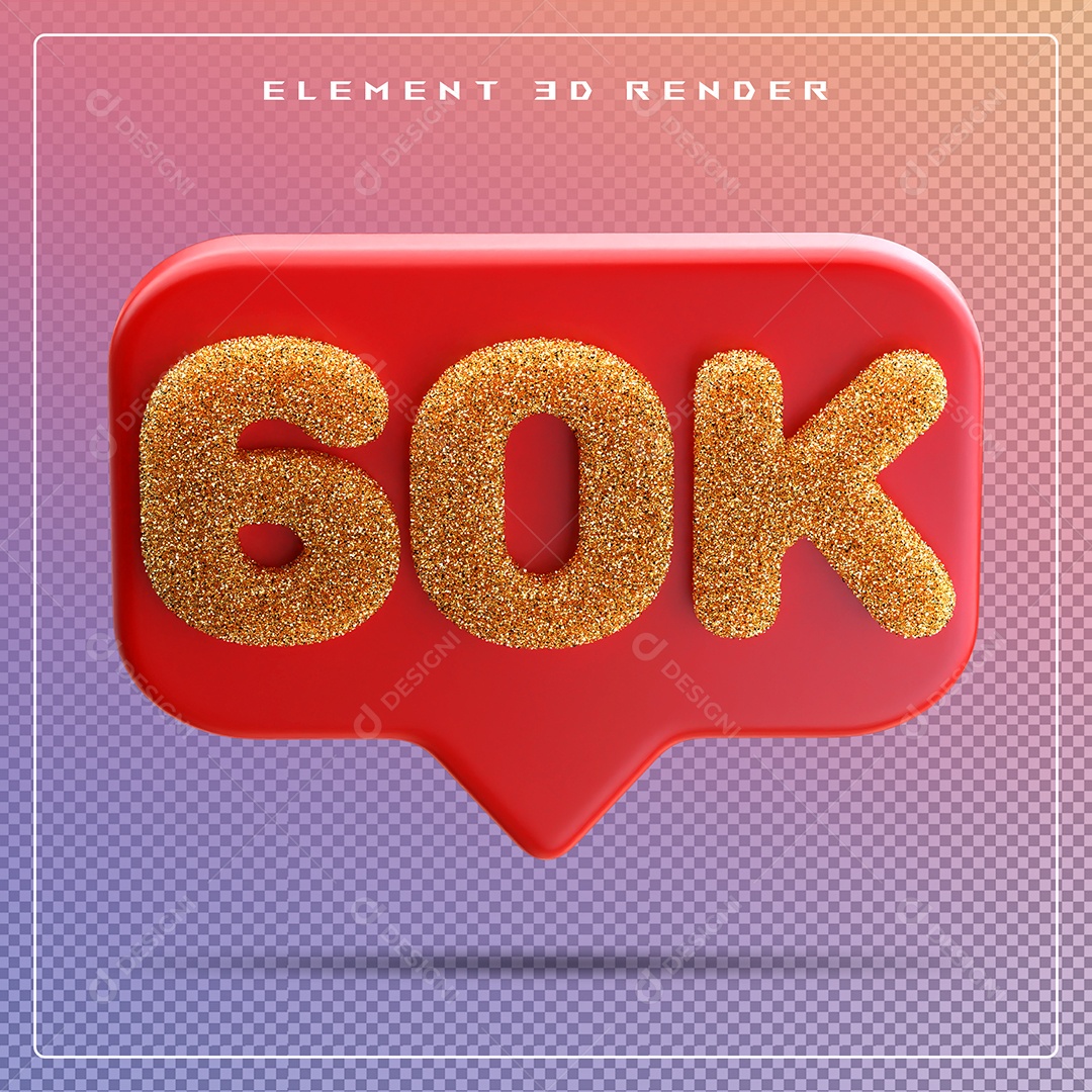 Ícone 3D Vermelho com 60K de Seguidores Elemento para Composição PSD