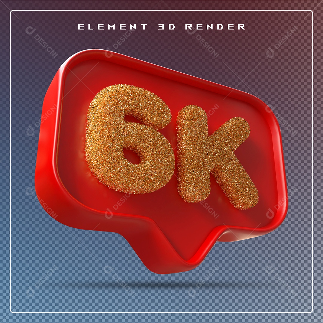 Ícone 3D Vermelho com 6K de Seguidores Elemento para Composição PSD