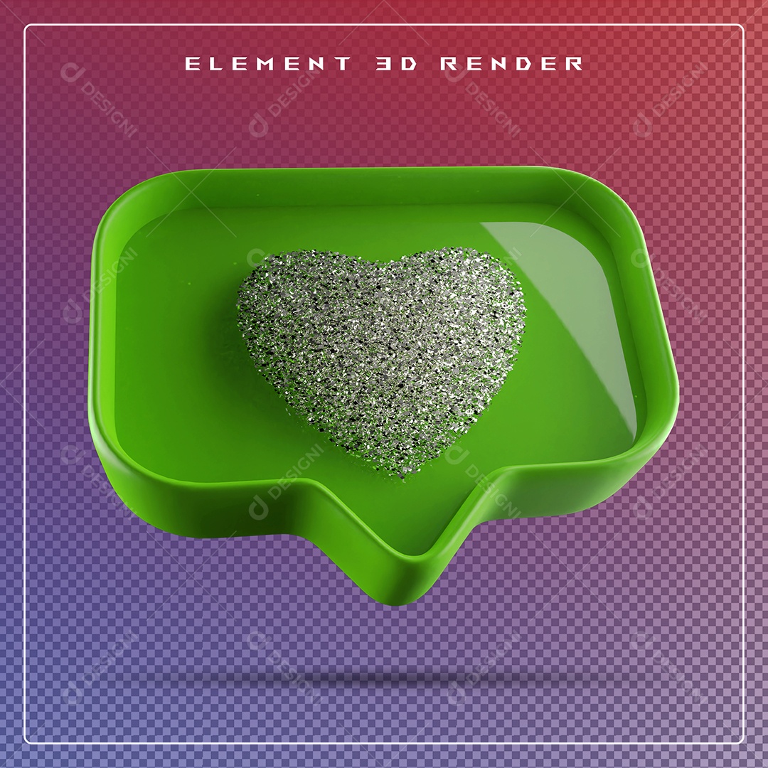 Ícone 3D Balão de Fala com Um Coração Elemento para Composição PSD