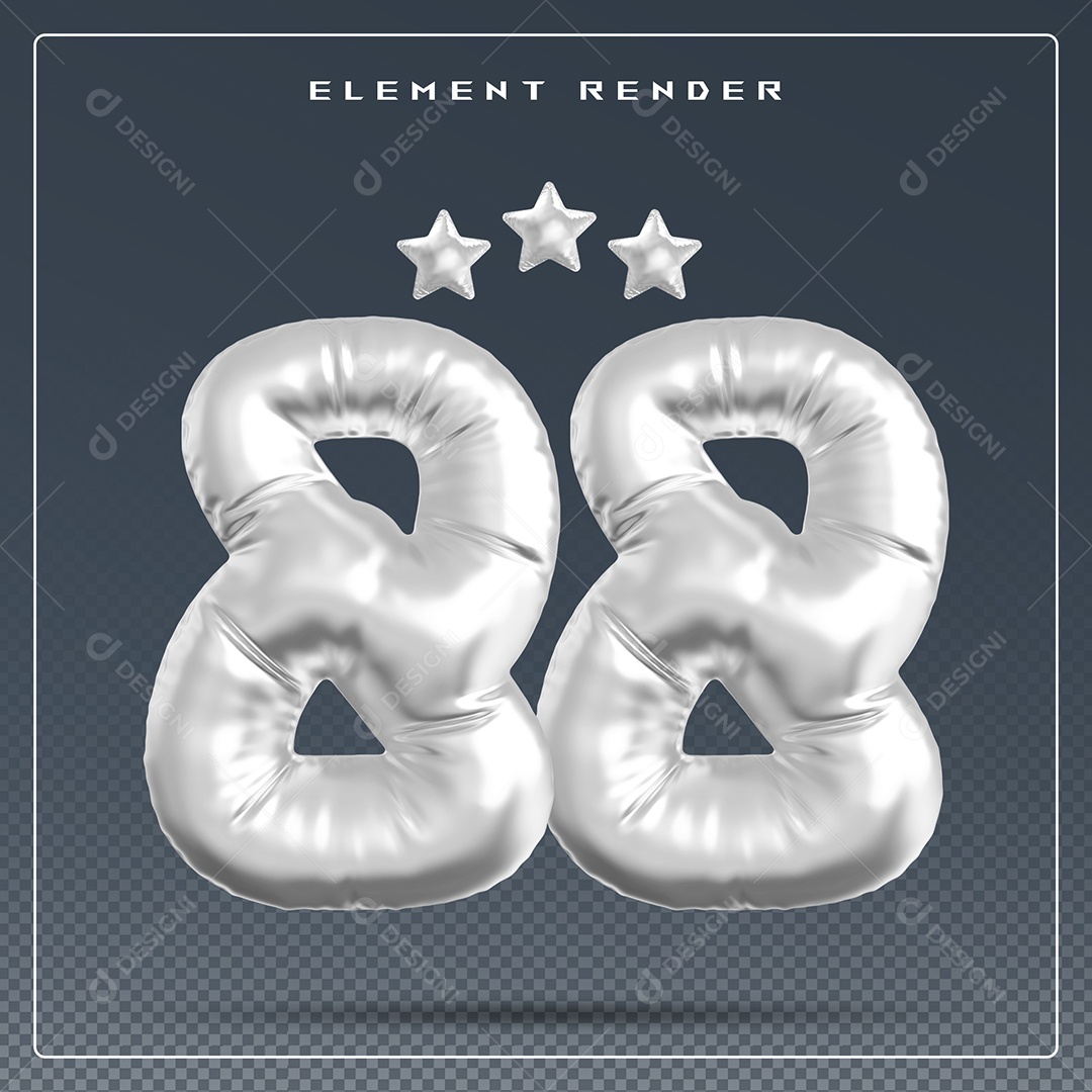 Elemento 3D Número 88 Cinza para Composição PSD