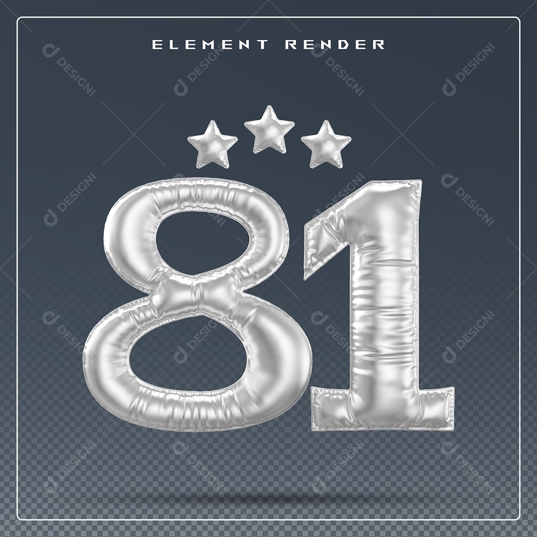 Elemento 3D Número 81 Cinza para Composição PSD