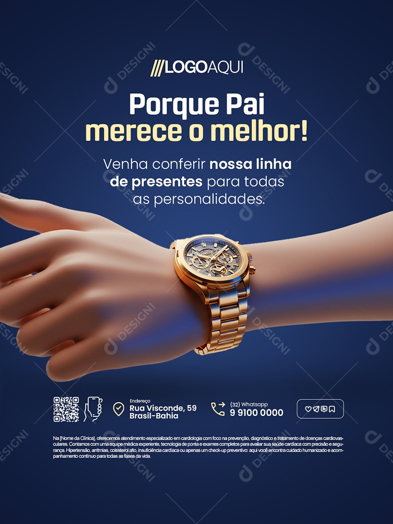 Loja Presente Porque Pai Merece o Melhor Relógio Social Media PSD Editável