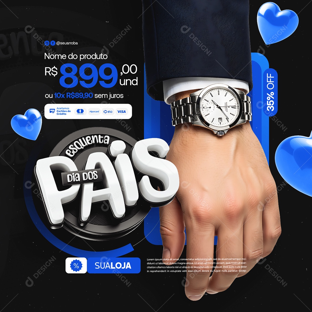 Esquenta Dia dos Pais Relógio 35% Off Social Media PSD Editável