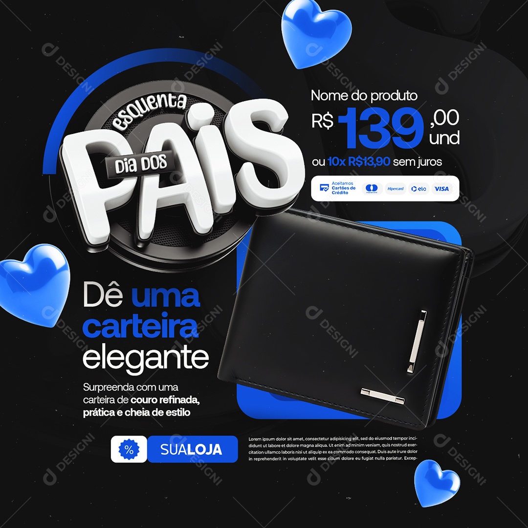 Esquenta Dia dos Pais Dê uma Carteira Elegante Social Media PSD Editável
