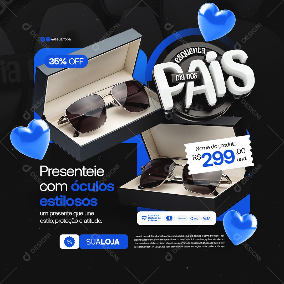 Esquenta Dia dos Pais Esqueça o Presente Clichê Óculos Social Media PSD Editável