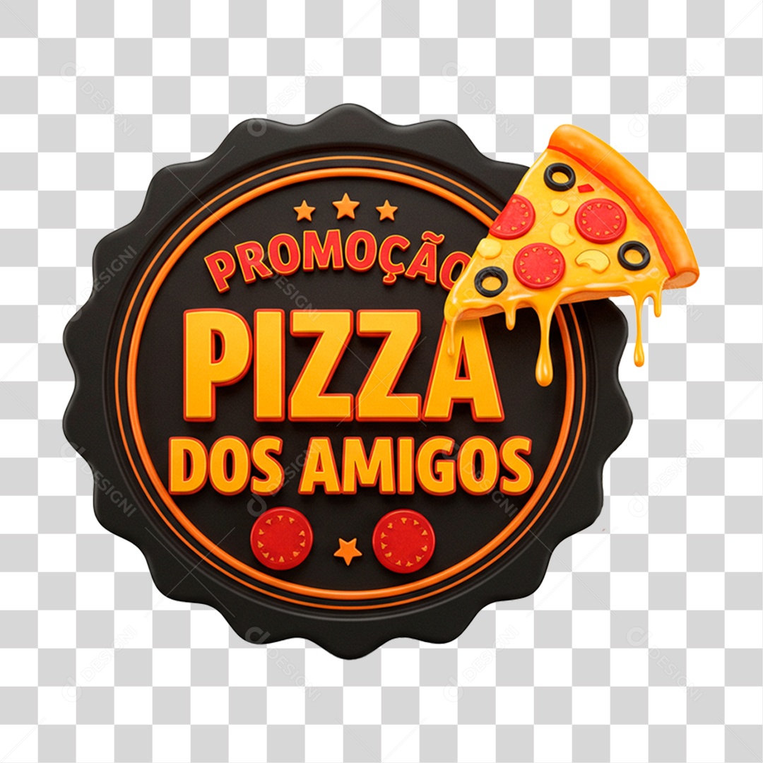Selo 3D Promoção Pizza dos Amigos PNG Transparente