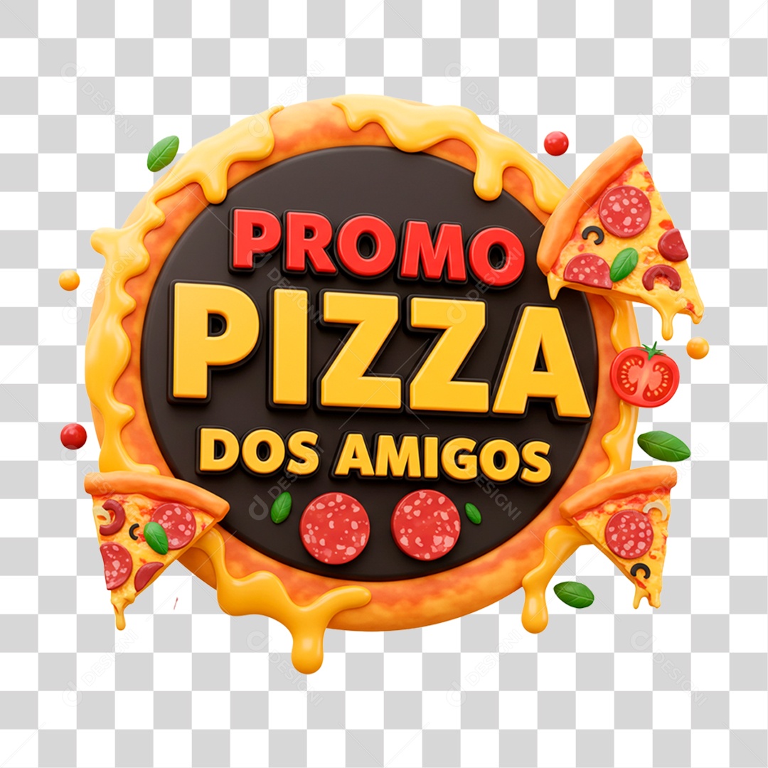 Selo 3D Promo Pizza dos Amigos PNG Transparente