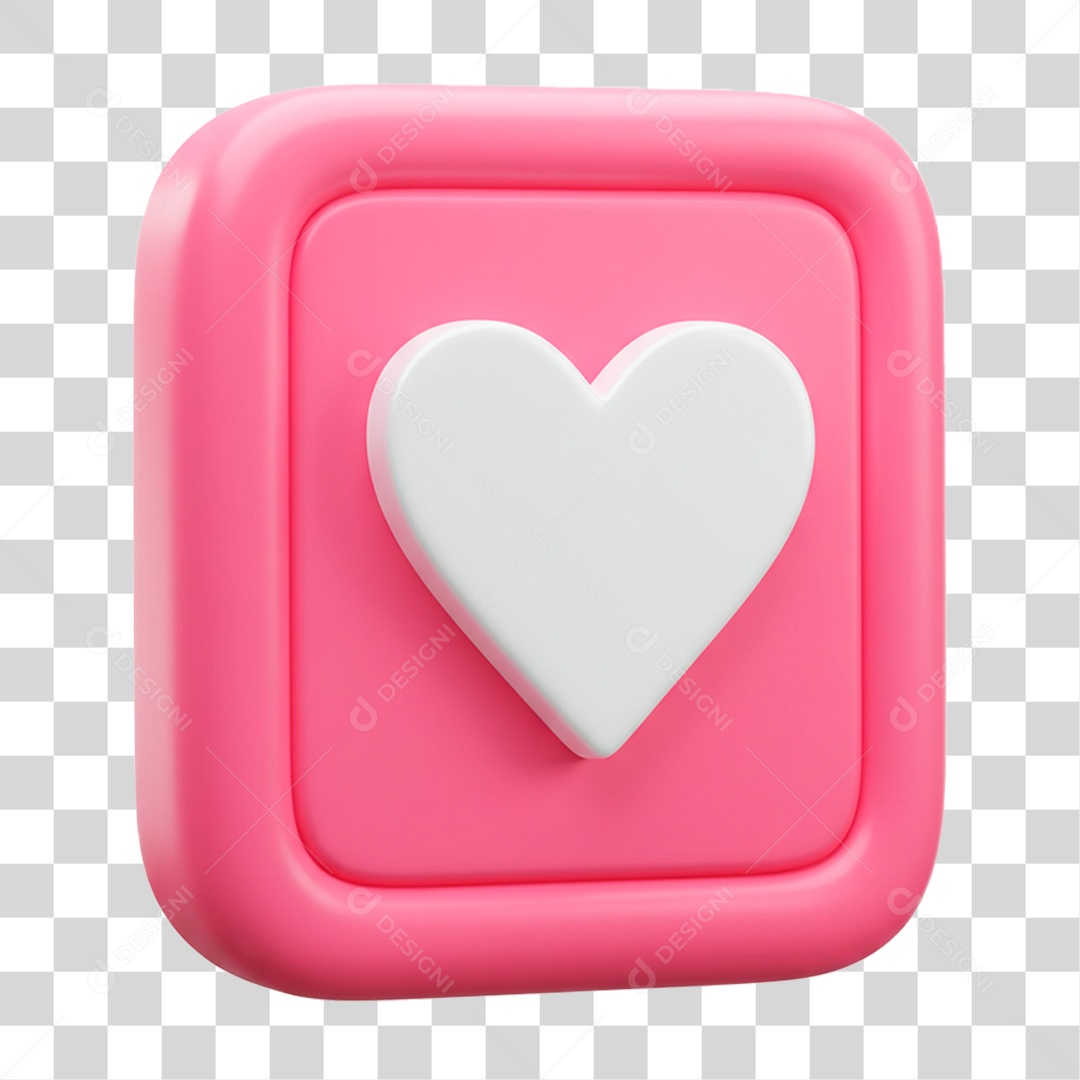 Ícone 3D Coração Rosa PNG Transparente