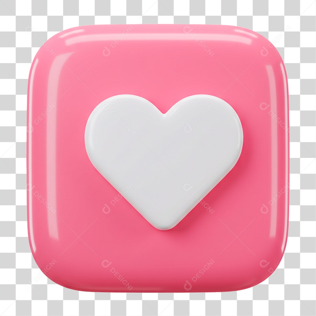 Ícone 3D Coração Rosa PNG Transparente