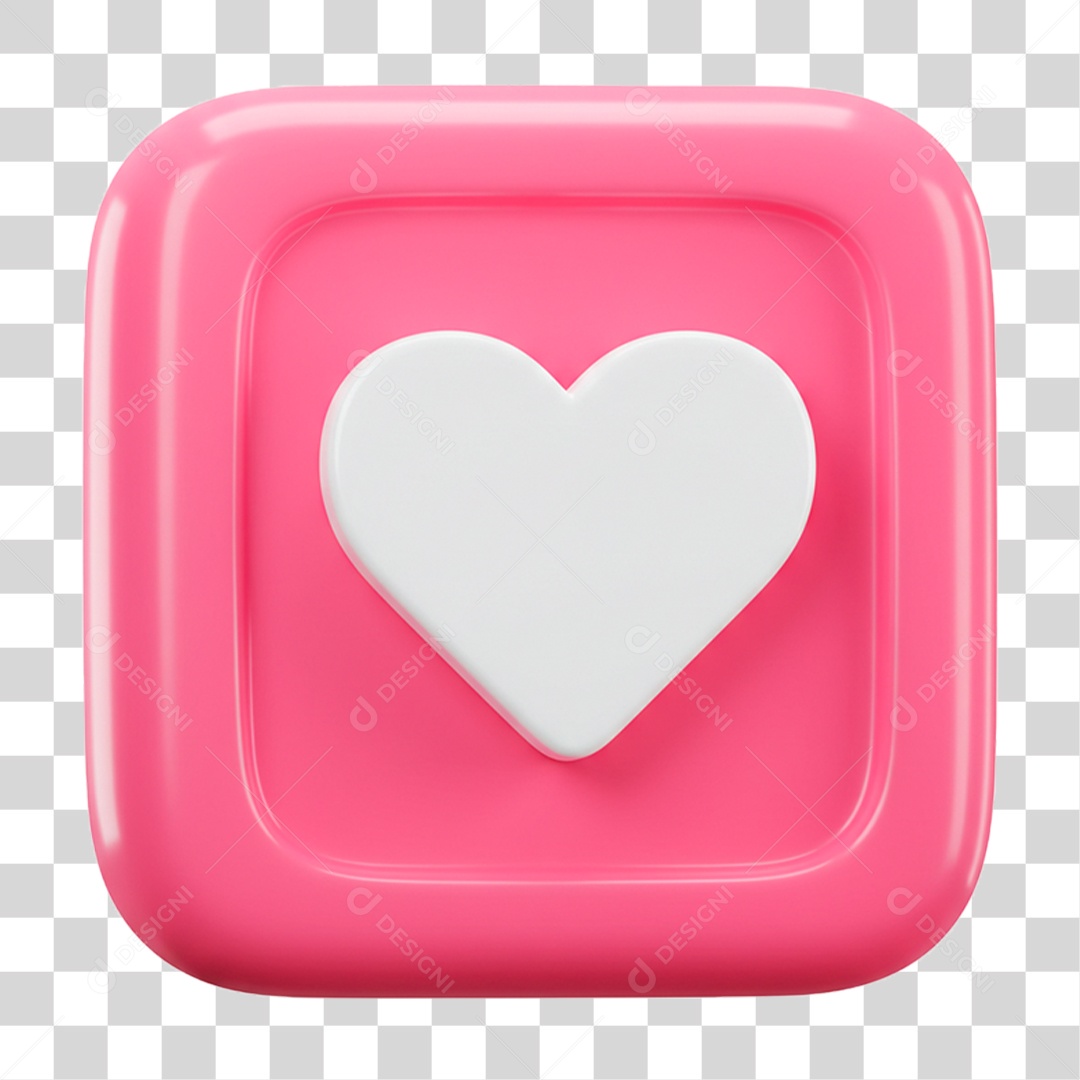 Ícone 3D Coração Rosa PNG Transparente