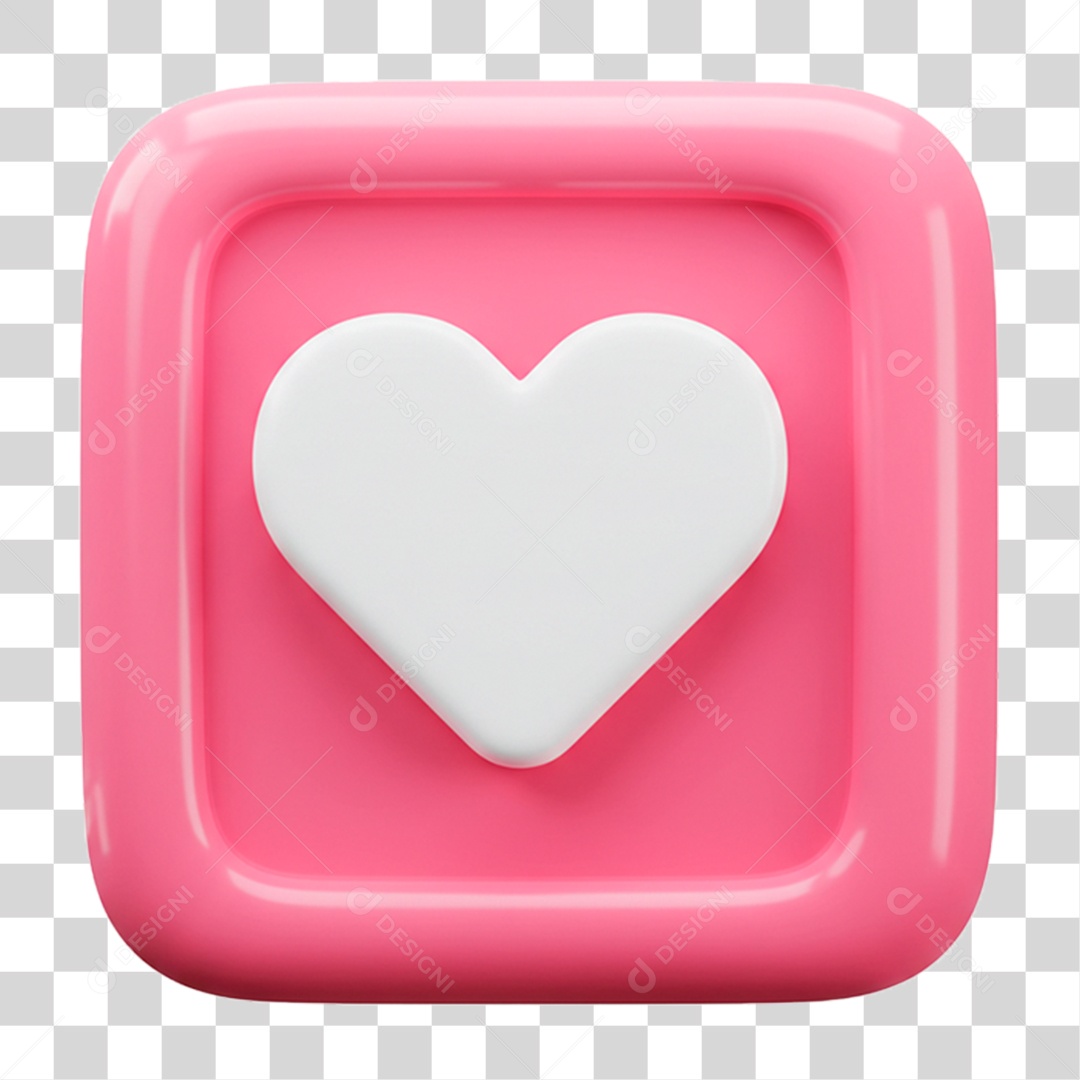 Ícone 3D Coração Rosa PNG Transparente