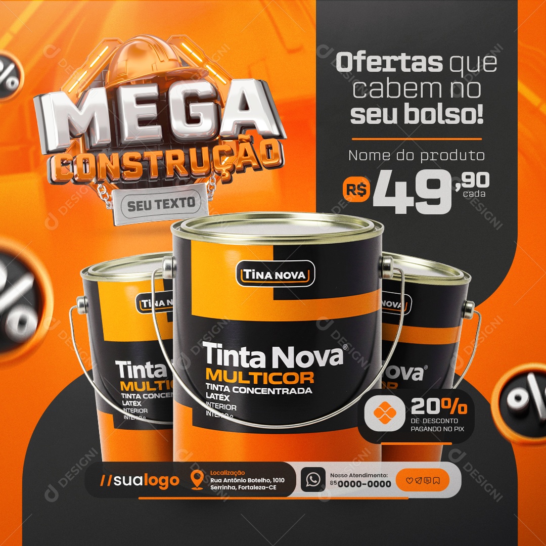 Mega Construção Latas de Tintas Social Media PSD Editável