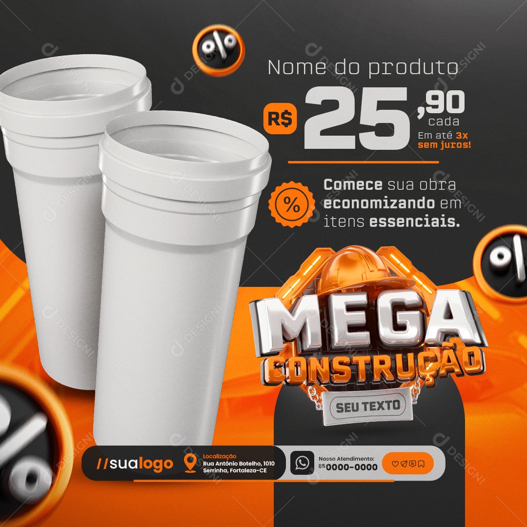 Mega Construção Comece sua Obra Economizando Social Media PSD Editável