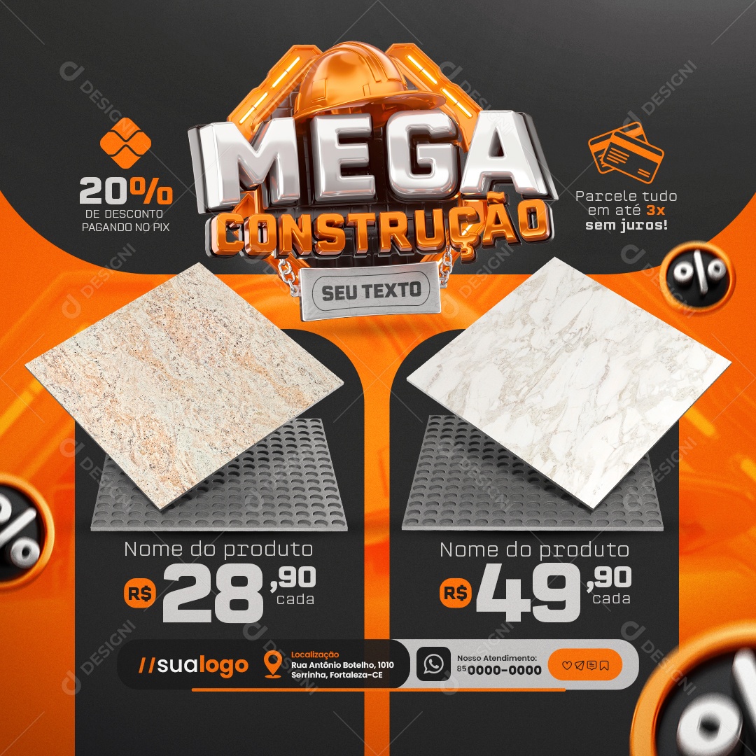 Mega Construção Pisos Parcele Tudo Social Media PSD Editável