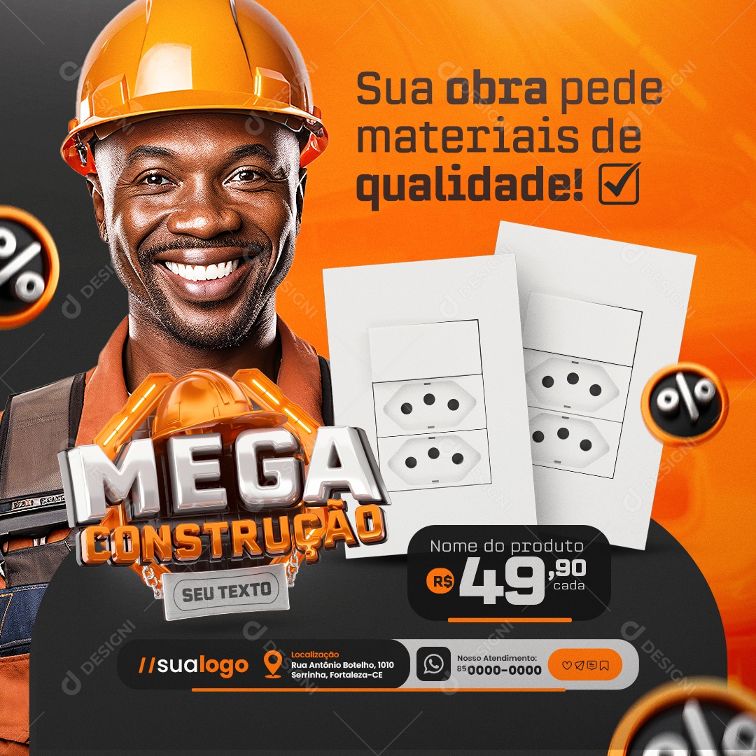 Mega Construção Sua Obra Pede Materiais de Qualidade Social Media PSD Editável